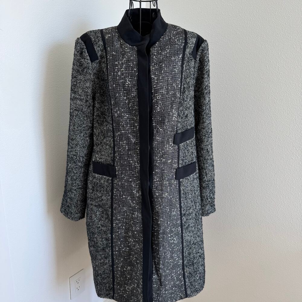 Narciso Rodriguez Black Tweed Combo Wool Long Coat Large-Classic/Preppy